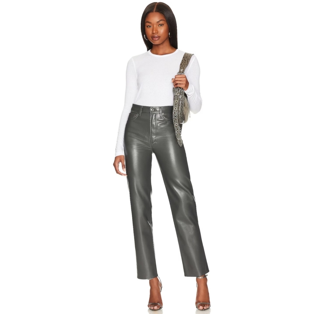 AGOLDE Recycled Leather 90's Pinch Waist Pant Size 28 Color Marker Grey NWT